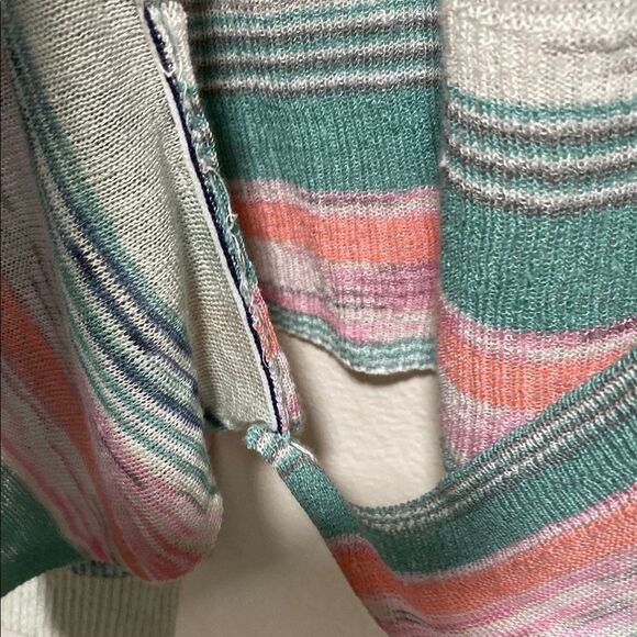 NIC+ZOE Petite Large 4-Way Cardigan Striped Linen Blend Pastel Knit Top - Picture 5 of 15